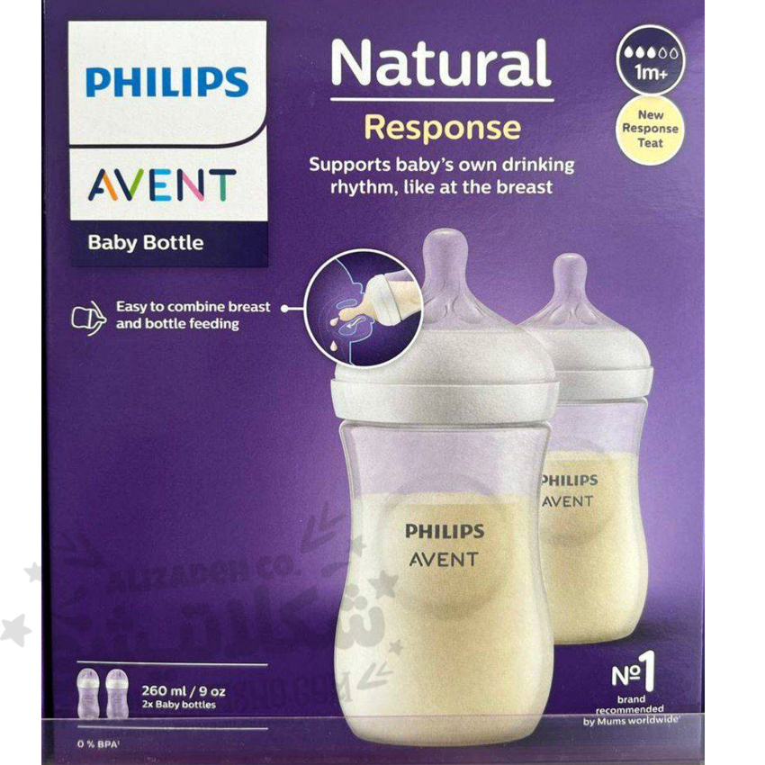 شیشه شیر نچرال ۲۶۰ میلی لیتر 2 عددی فیلیپس اونت PHILIPS AVENT سری Response